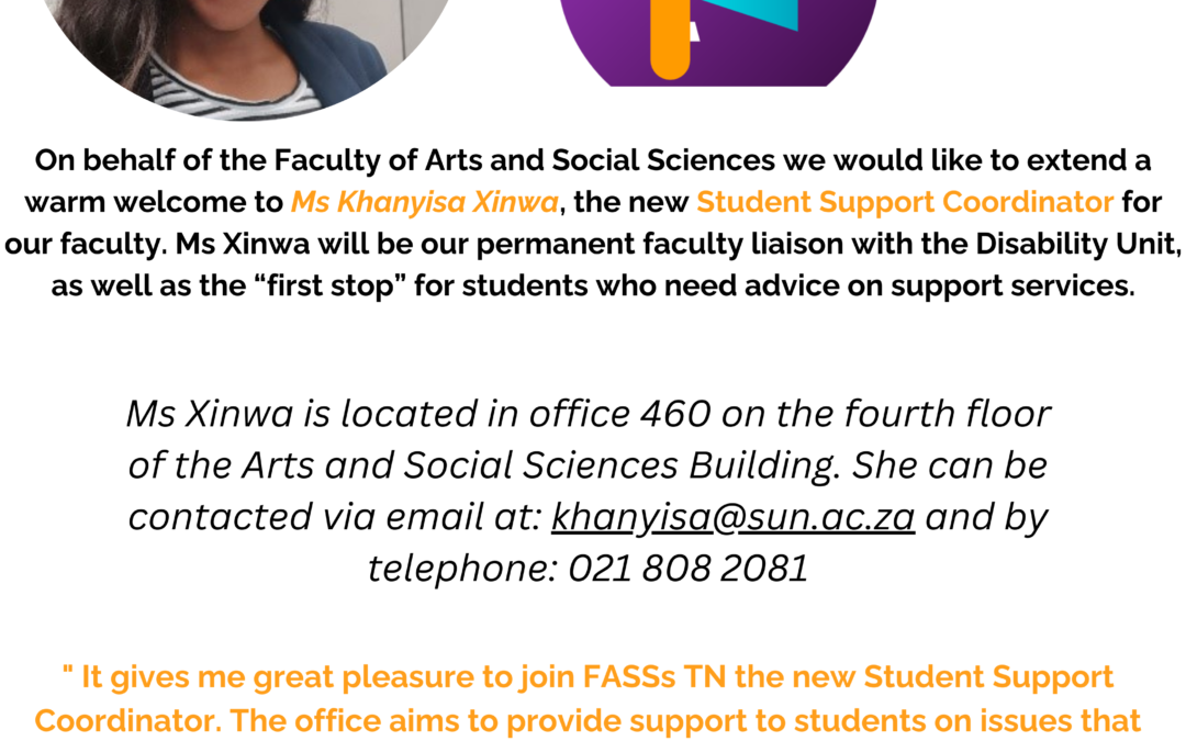 Faculty of Arts and Social Sciences welcomes Ms Khanyisa Nxinwa, new Student Support Coordinator